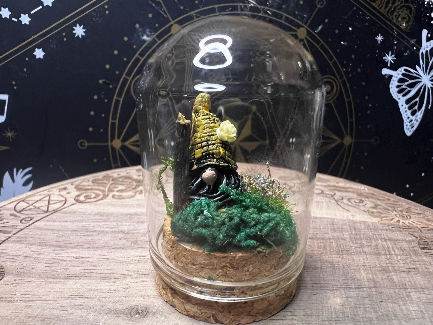 Gnome dome gonk ornament decor. Fairycore, cottagecore gnome figurine in a glass dome. Gnome gonk gift.