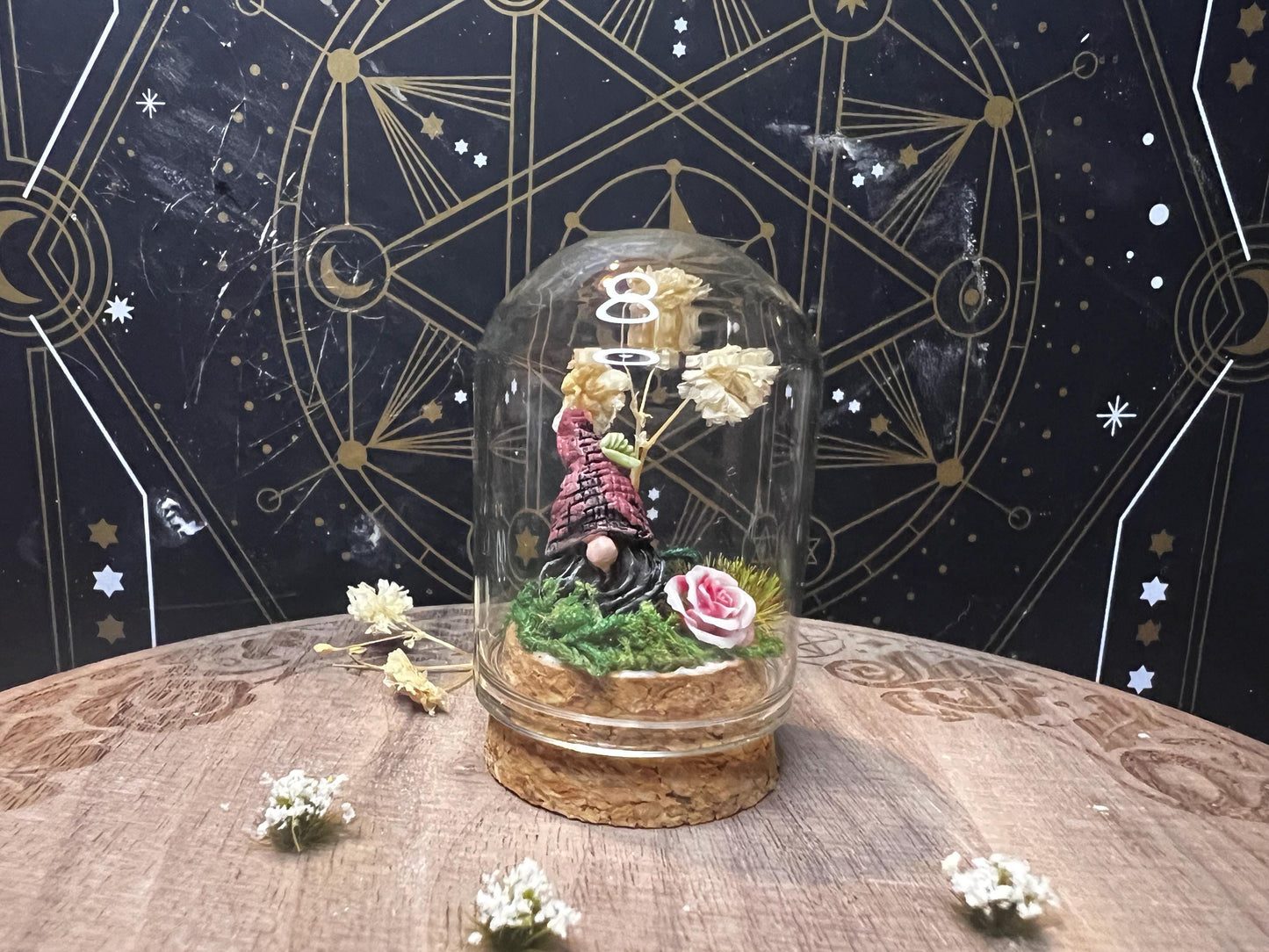 Gnome dome gonk ornament decor. Fairycore, cottagecore gnome figurine in a glass dome. Gnome gonk gift.