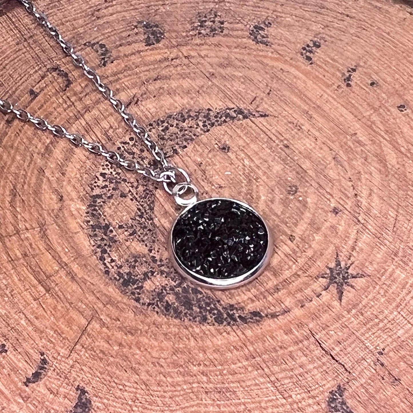 Minimalist Black Obsidian Onyx Resin Pendant Necklace – Stainless Steel Chain, Hypoallergenic Jewelry