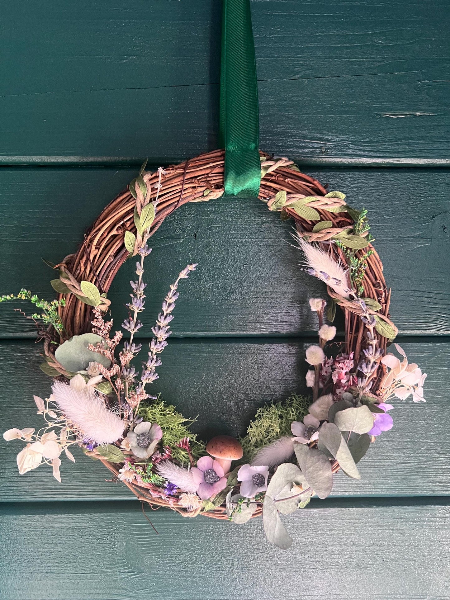 Pretty Pastel Floral Wreath with Natural Flowers & Fairy Lights | Cottagecore Wall Hanging