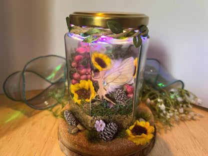 Fairy Jar - magical fairy garden scene with lights. Ideal fairy gift!