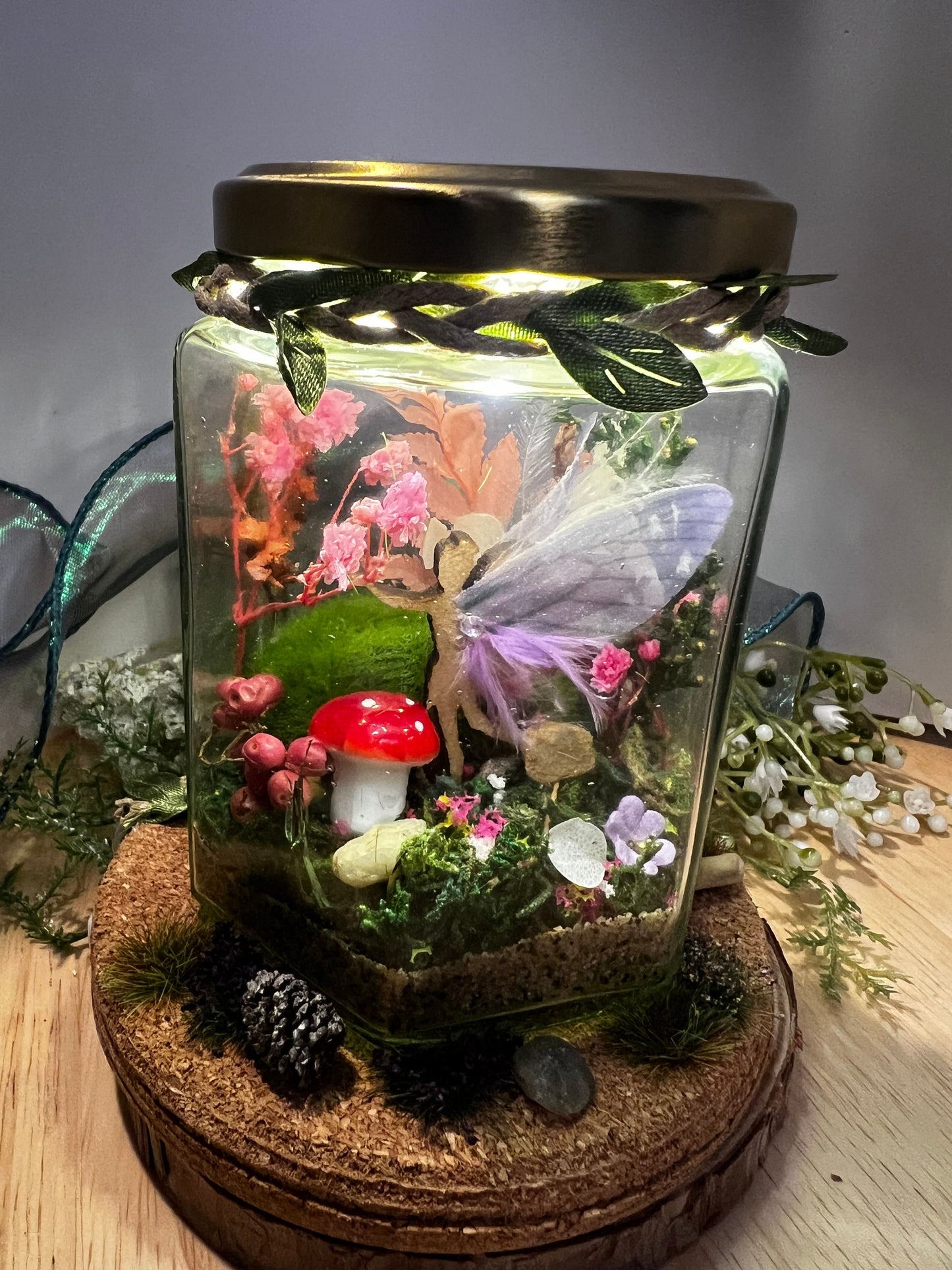 Fairy Jar - magical fairy garden scene with lights. Ideal fairy gift!