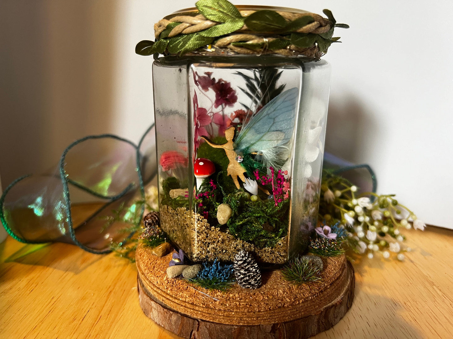 Fairy Jar - magical fairy garden scene with lights. Ideal fairy gift!