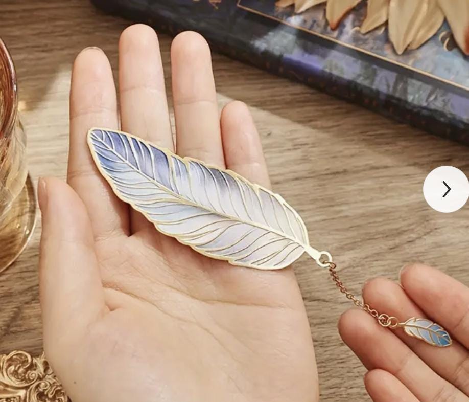 Feather Metal Bookmark. Colourful bookmark with charms. Fairycore, cottagecore, book gift.