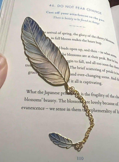 Feather Metal Bookmark. Colourful bookmark with charms. Fairycore, cottagecore, book gift.