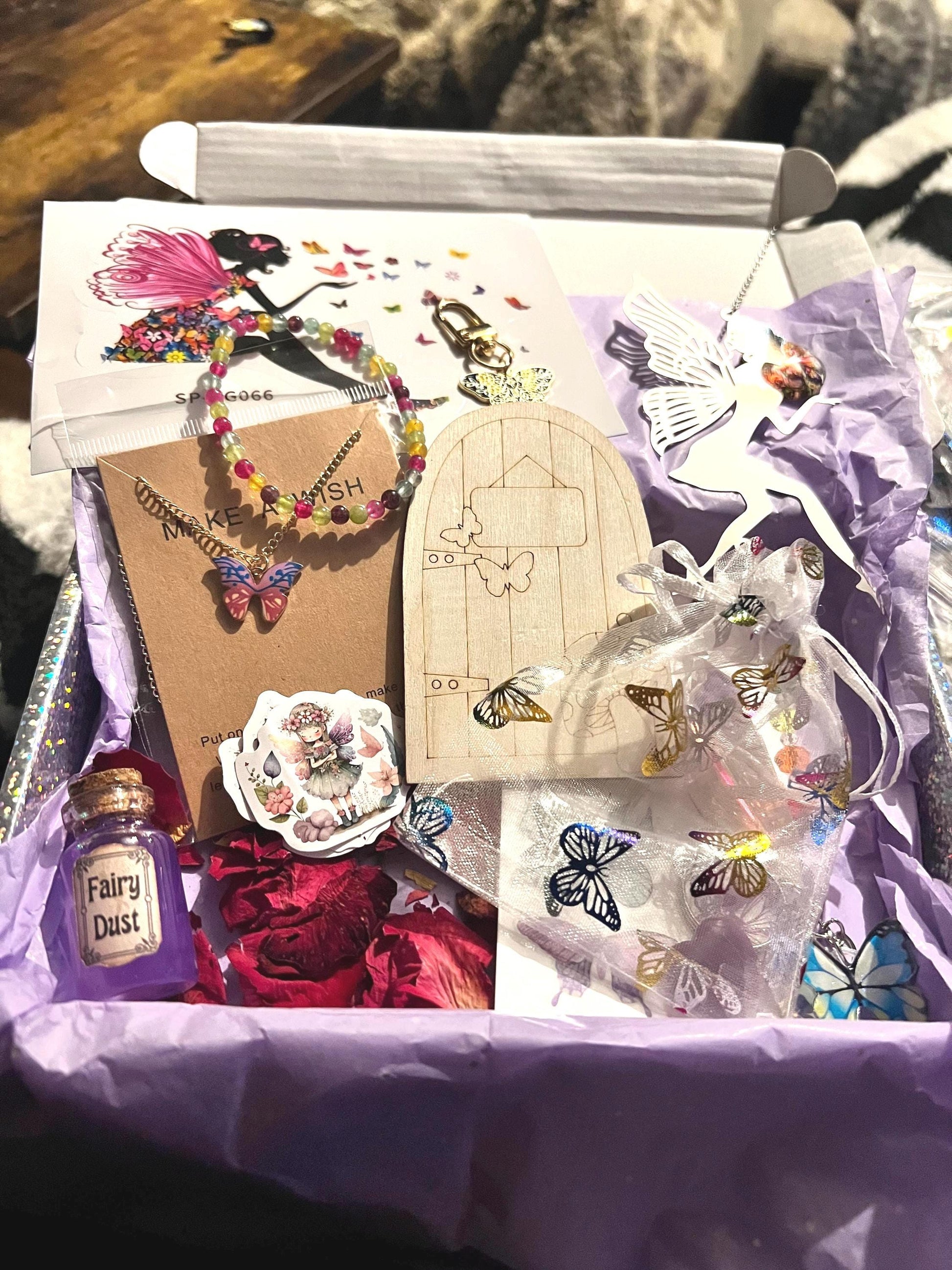 Fairy Gift Surprise Box. 12+ items! Suncatcher, jewellery and more! Fairycore mystery box. Ideal fairy birthday gift.