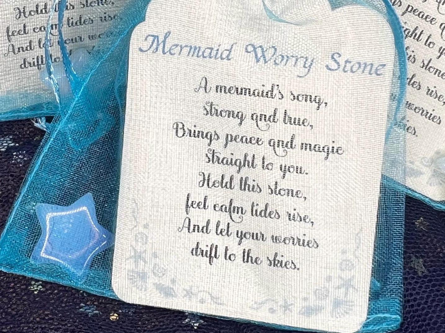 Mermaid Worry Stone. A small gift for everyone who loves mermaids and crystals. Glass opelite or rainbow fluorite