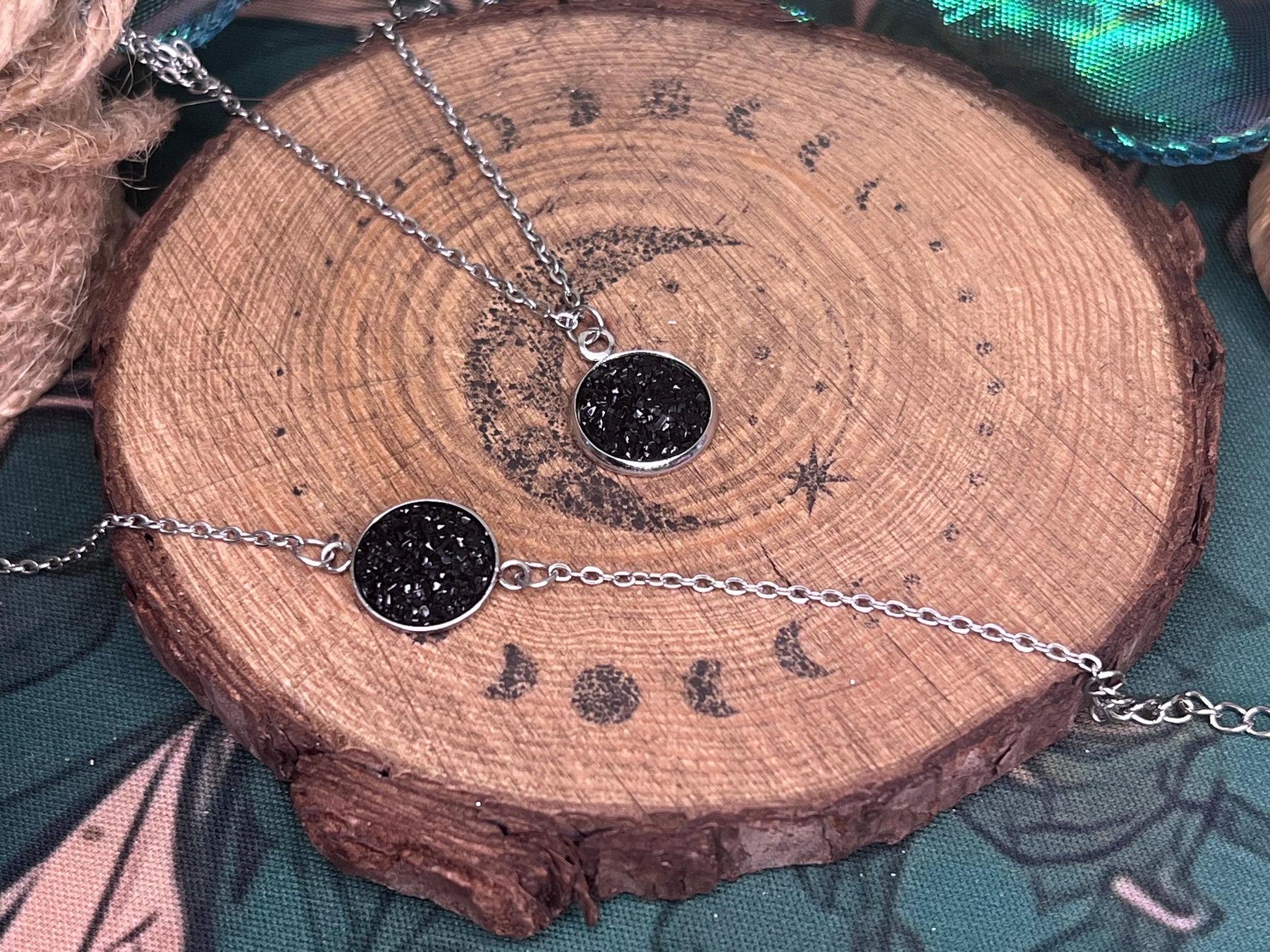 Minimalist Black Obsidian Onyx Resin Pendant Necklace – Stainless Steel Chain, Hypoallergenic Jewelry