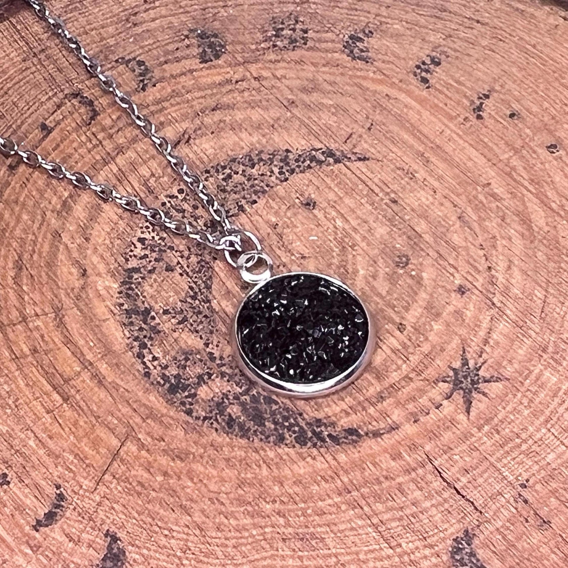 Minimalist Black Obsidian Onyx Resin Pendant Necklace – Stainless Steel Chain, Hypoallergenic Jewelry