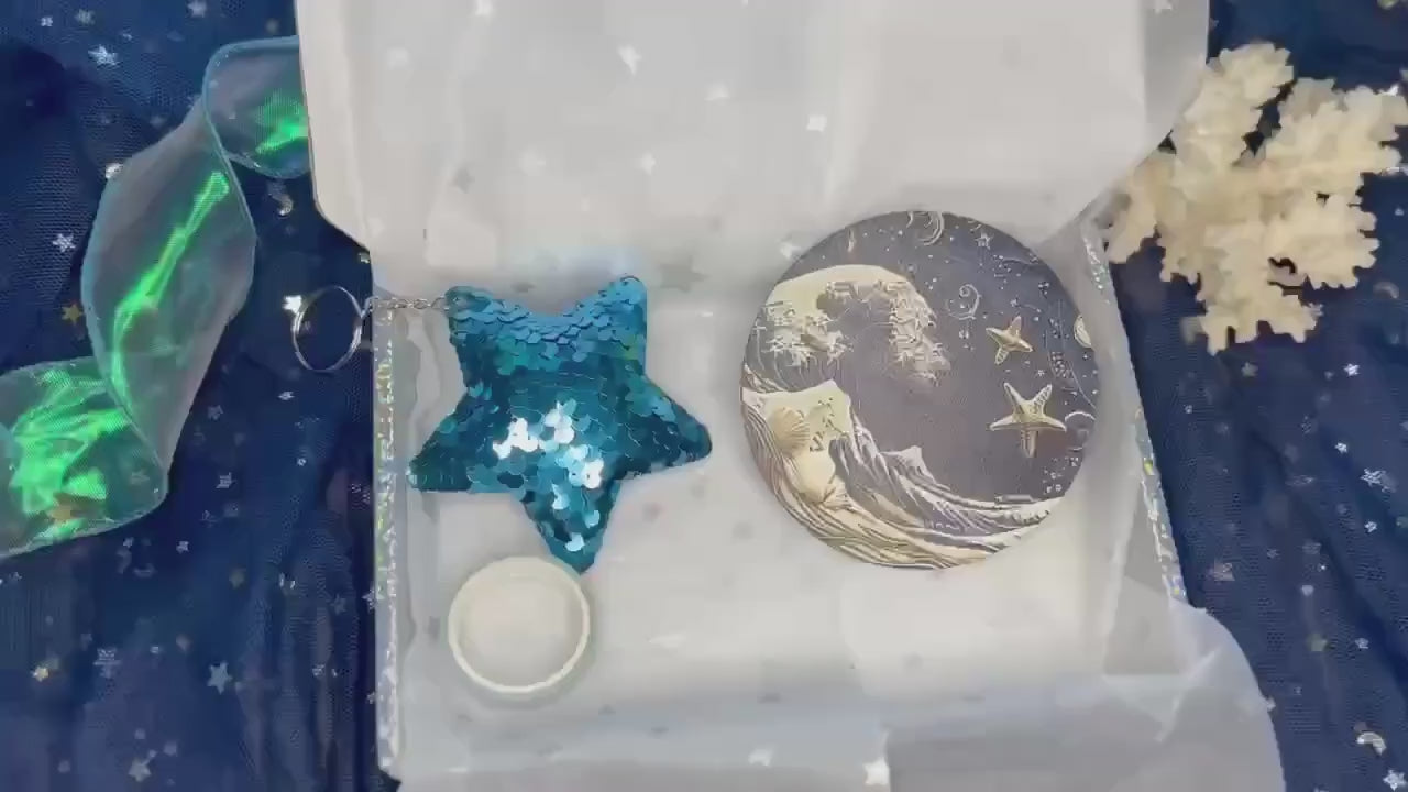 Mermaid Gift Box. Mermaid and ocean themed surprise box filled with 10+ gift items. Ideal gift for a girl who loves mermaids!