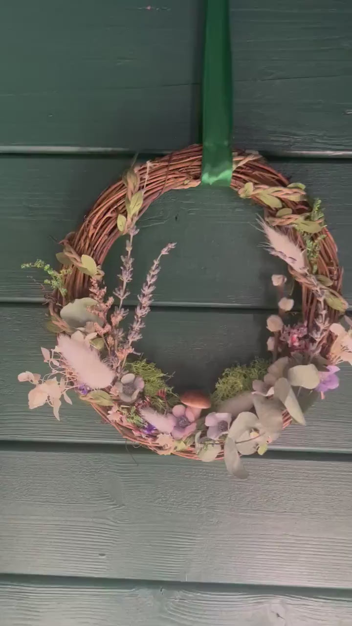 Pretty Pastel Floral Wreath with Natural Flowers & Fairy Lights | Cottagecore Wall Hanging