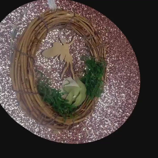 Mini Fairy Wreath – Fairy Decor with Natural Flowers and a miniature fairy | Cottagecore Fairy Garden Wall Hanging